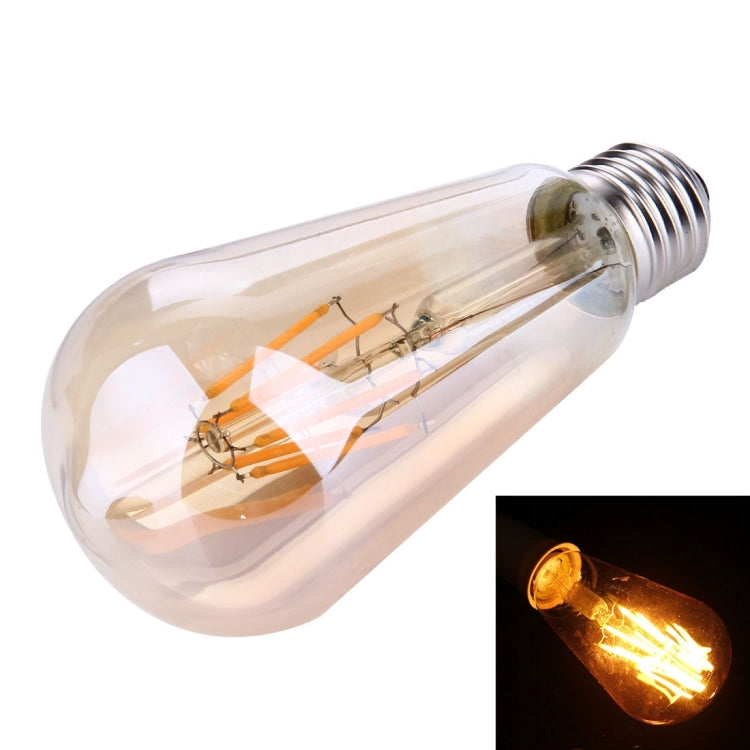 ST64 E27 6W Warm White LED Filament Light Bulb , 6 LEDs 480 LM Retro Energy Saving Light for Halls, AC 85-265V