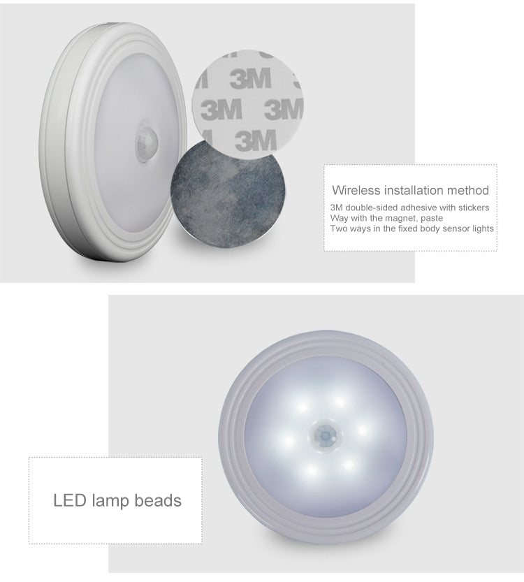 0.3W White Light Round Shape LED PIR Sensor Light , 6 LEDs 30 LM SMD-3528 for Cabinets