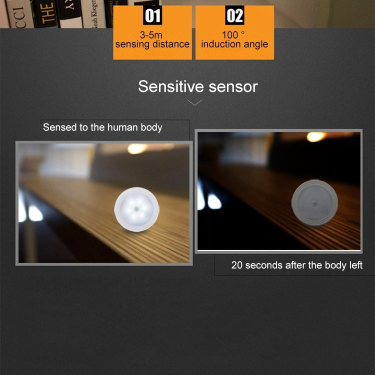 0.3W White Light Round Shape LED PIR Sensor Light , 6 LEDs 30 LM SMD-3528 for Cabinets