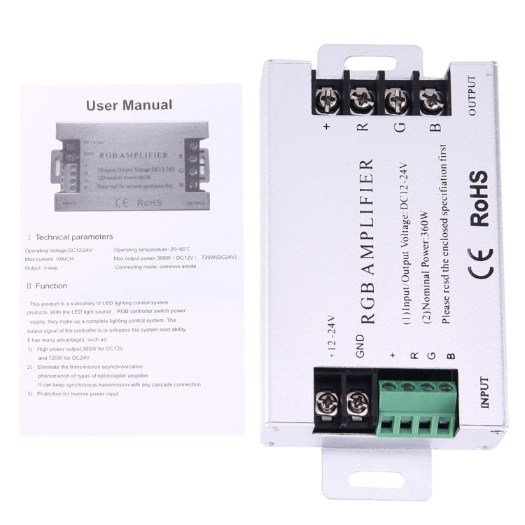 SX-A06 Nominal Power 360W Double Board RGB Amplifier LED Controller, DC 12-24V(White)