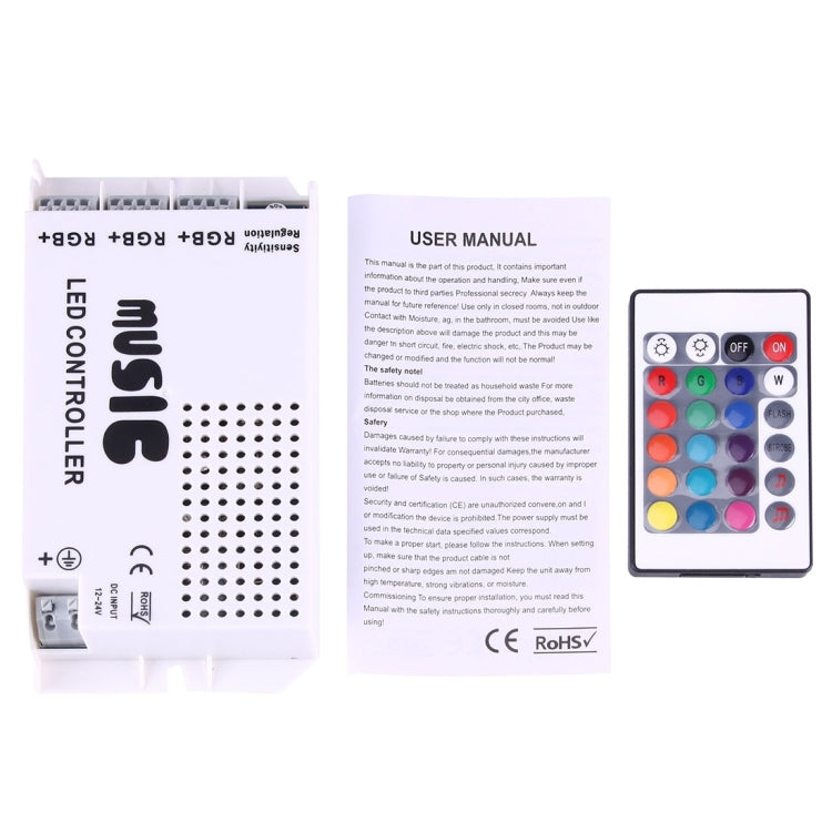RGB LED Plastic Casing Music Remote Controller with 24 Keys RF Remote Control, DC 12-24V
