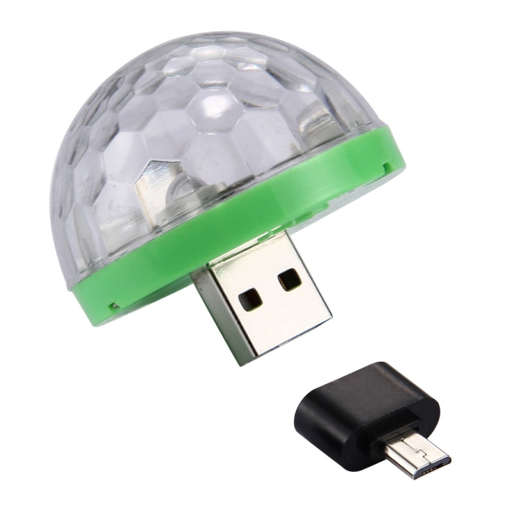 3W USB RGB Magic Ball LED Stage Lamp with Micro USB Adapter, 4 LEDs Mini LED Music Sound Control KTV DJ Disco Light Effect Light(Transparent+Green)