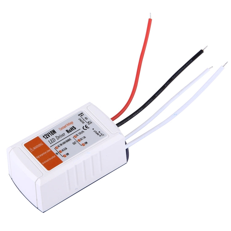 12V 18W Plastic Cover LED Driver, AC 100-240V