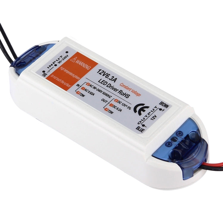 12V 6.3A Plastic Cover LED Driver, AC 90-240V