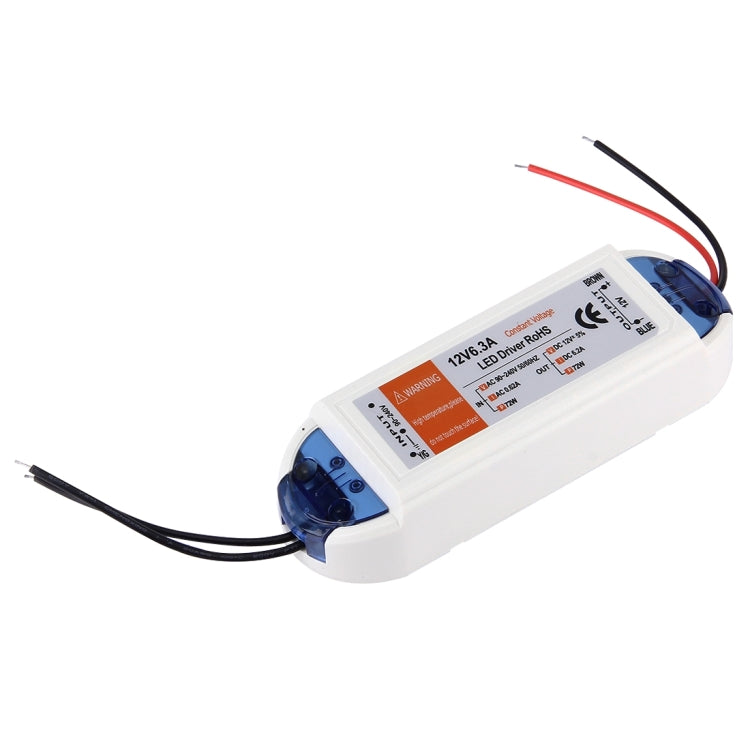 12V 6.3A Plastic Cover LED Driver, AC 90-240V