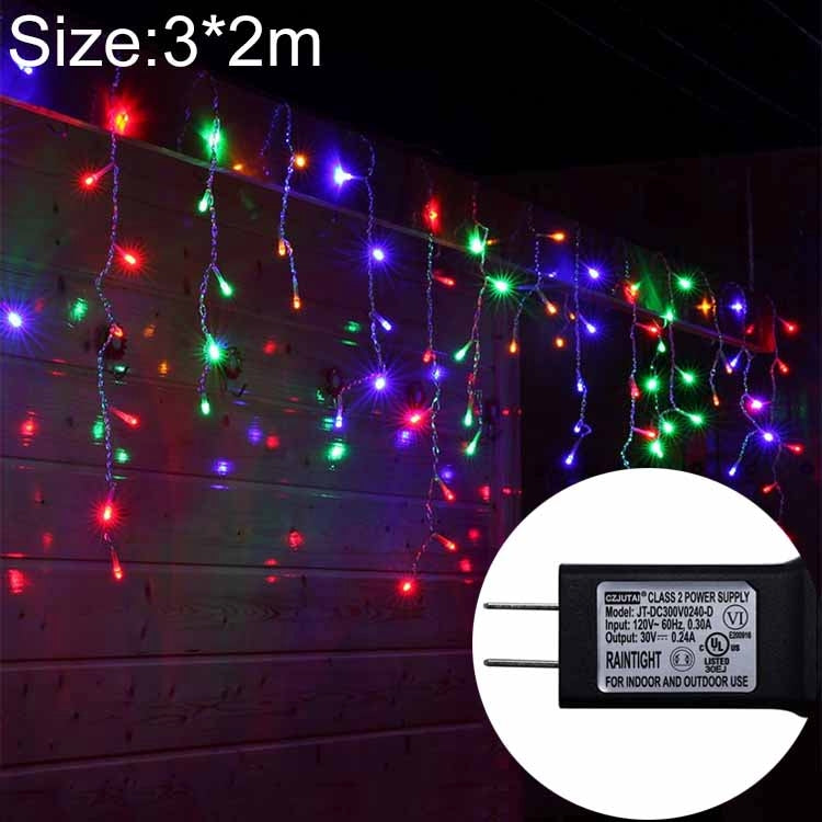 UL588 3m(Length) x 2m(Height) IP43 Waterproof LED Curtain Light, 200 LEDs Fairy String Decorative Light with End Joint & 8 Model Functions, US Plug