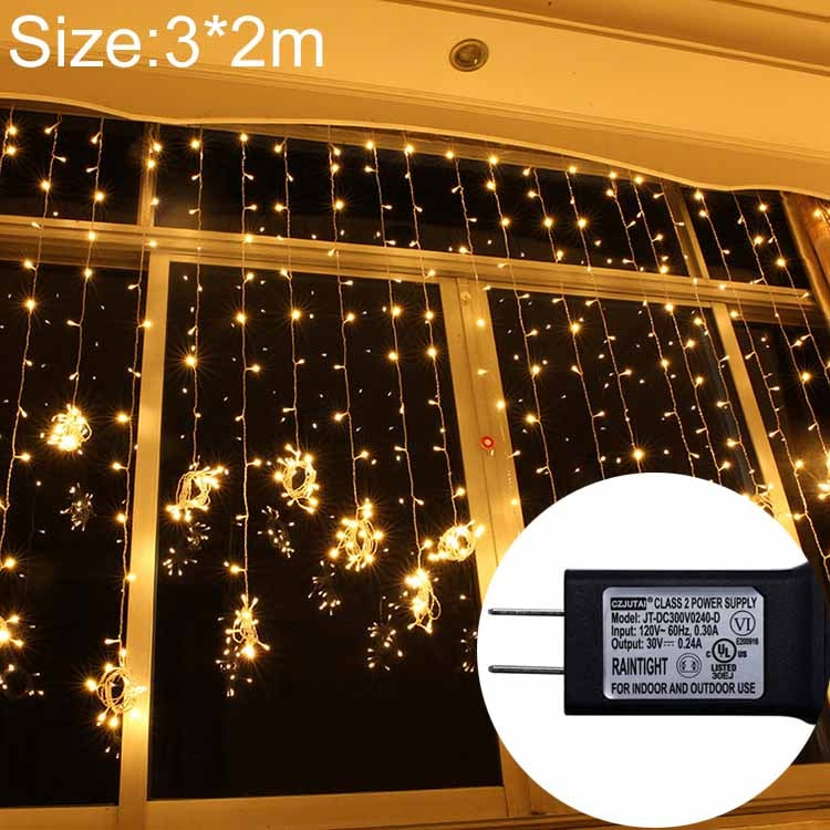 UL588 3m(Length) x 2m(Height) IP43 Waterproof LED Curtain Light, 200 LEDs Fairy String Decorative Light with End Joint & 8 Model Functions, US Plug