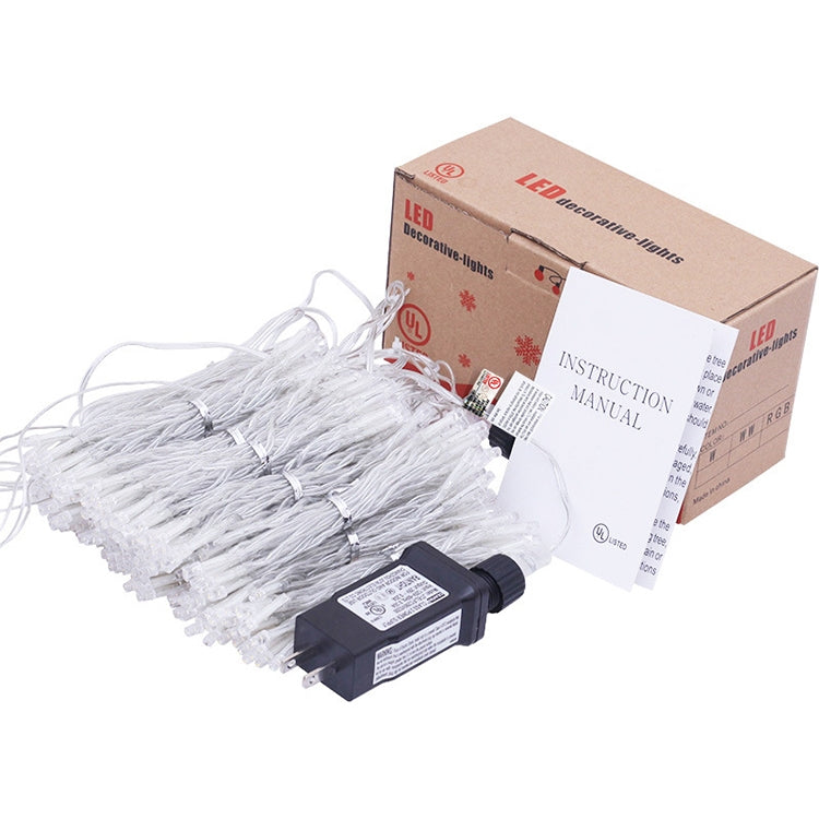 UL588 3m(Length) x 3m(Height) IP43 Waterproof LED Curtain Light, 300 LEDs Fairy String Decorative Light with End Joint & 8 Model Functions, US Plug (Warm White)