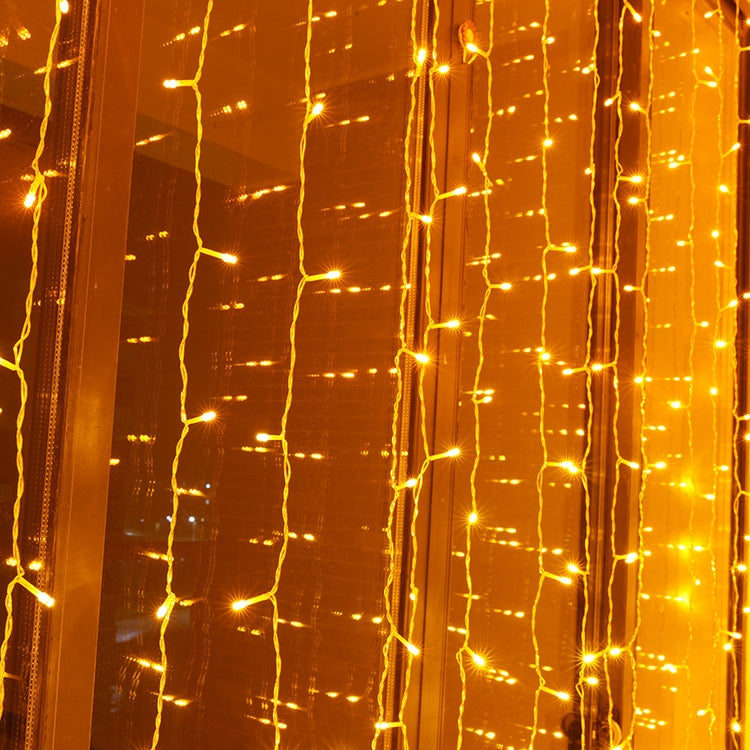 UL588 3m(Length) x 3m(Height) IP43 Waterproof LED Curtain Light, 300 LEDs Fairy String Decorative Light with End Joint & 8 Model Functions, US Plug (Warm White)