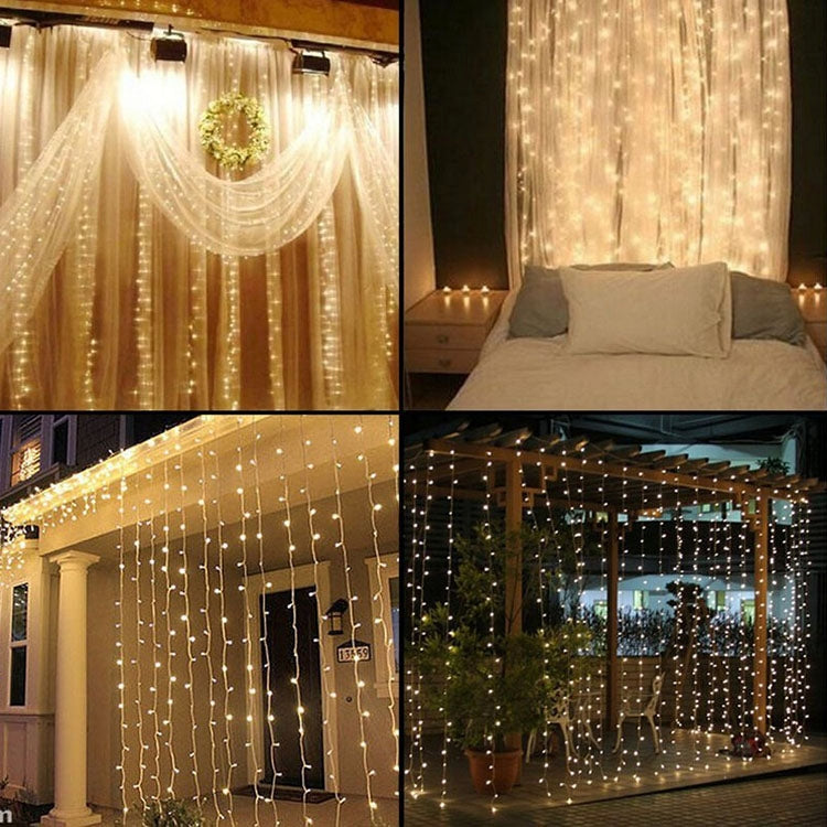UL588 10m IP43 Waterproof LED Curtain Light, 100 LEDs Fairy String Decorative Light with End Joint & 8 Model Functions, US Plug(Warm White)