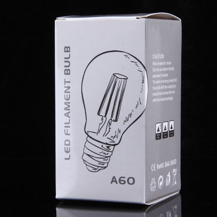 4 PCS A60 E27 6W Warm White LED Filament Light Bulb , 6 LEDs 480 LM Retro Energy Saving Light for Halls, AC 85-265V