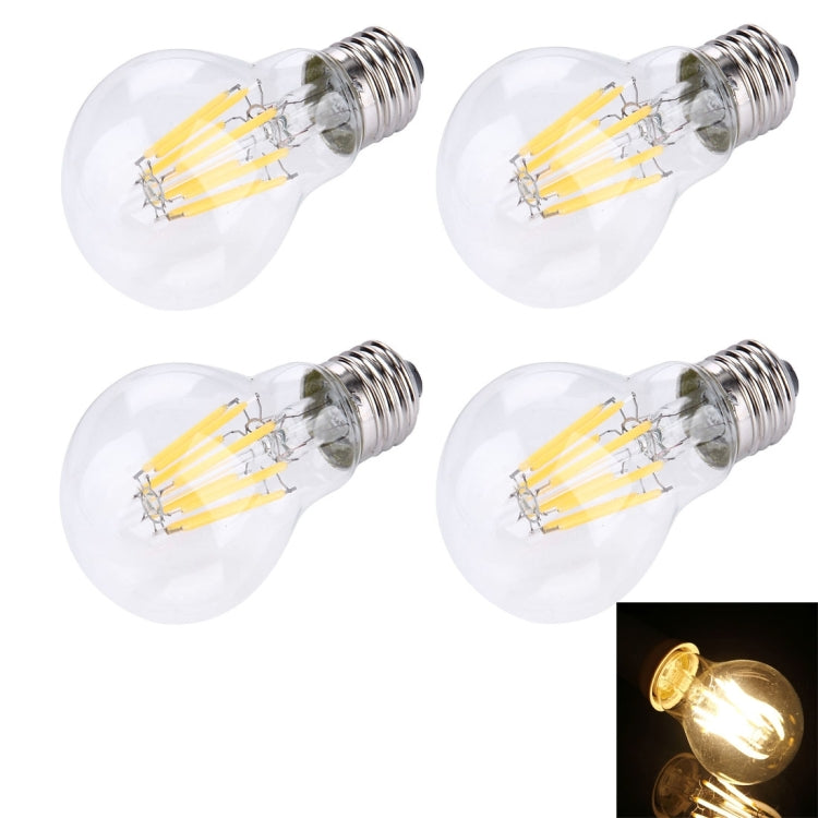 4 PCS A60 E27 8W Warm White LED Filament Light Bulb , 8 LEDs 580 LM Retro Energy Saving Light for Halls, AC 85-265V
