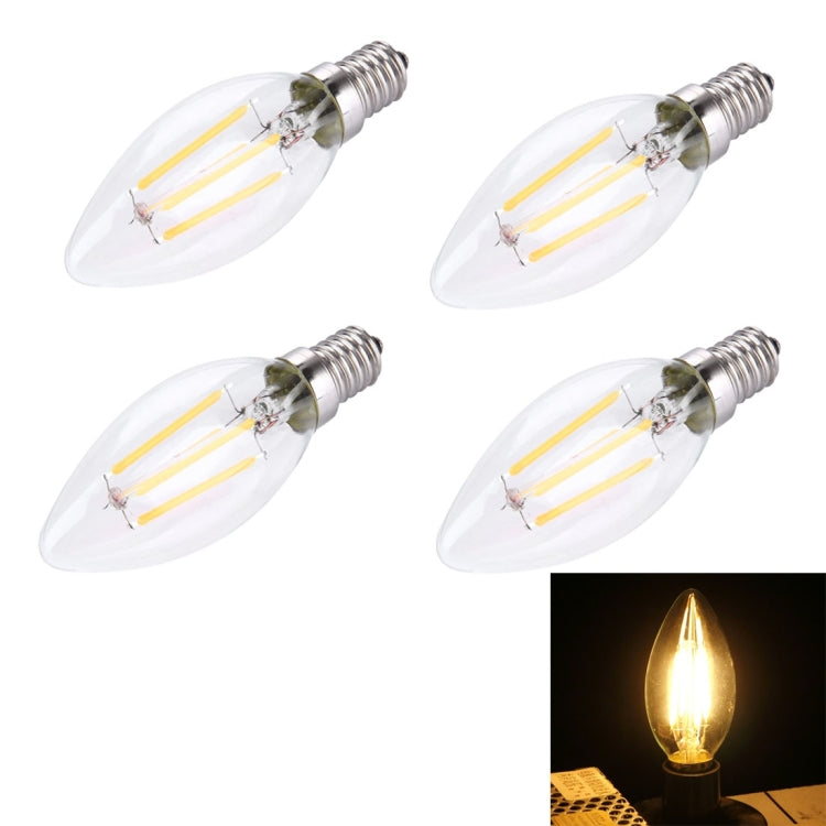 4 PCS C35 E14 2.8W Warm White LED Filament Light Bulb , 4 LEDs 300 LM Retro Energy Saving Light for Halls, AC 220V