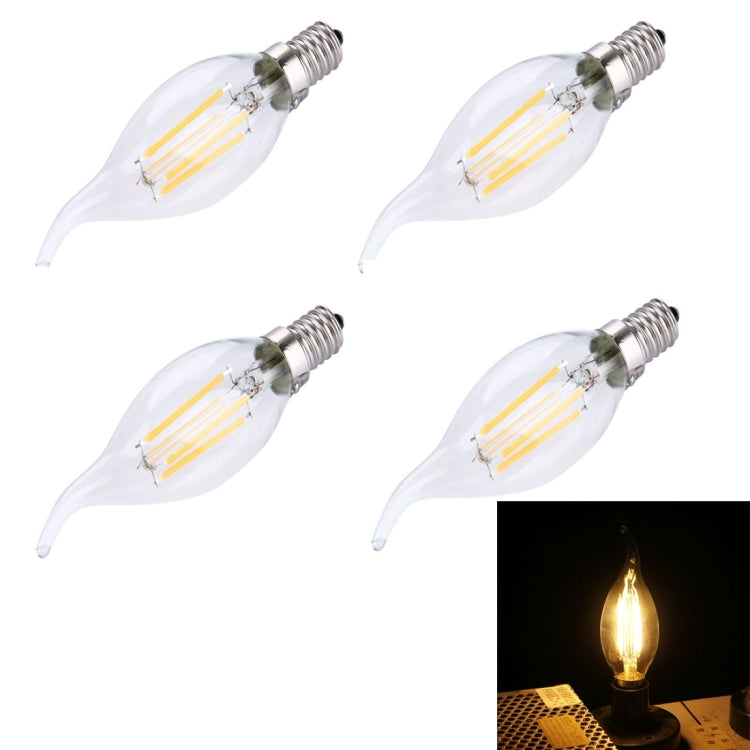 4 PCS C35 E14 4W Warm White LED Filament Light Bulb , 4 LEDs 300 LM Retro Energy Saving Light for Halls, AC 220V
