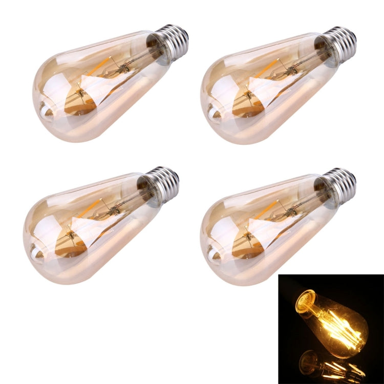 4 PCS ST64 E27 4W Warm White LED Filament Light Bulb , 4 LEDs 380 LM Retro Energy Saving Light for Halls, AC 85-265V