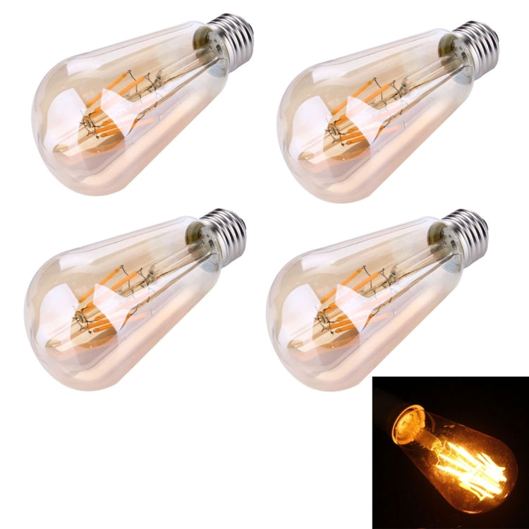 4 PCS ST64 E27 6W Warm White LED Filament Light Bulb , 6 LEDs 480 LM Retro Energy Saving Light for Halls, AC 85-265V
