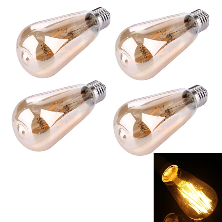 4 PCS ST64 E27 8W Warm White LED Filament Light Bulb, 8 LEDs 580 LM Retro Energy Saving Light for Halls, AC 85-265V