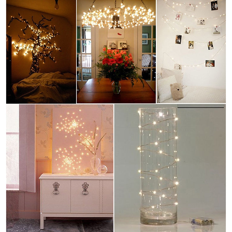 2m Silver Color Copper Wire String Light Festival Lamp / Decoration Light Strip, 20 LEDs SMD 0603 IP65 Waterproof CR2032 Button Batteries