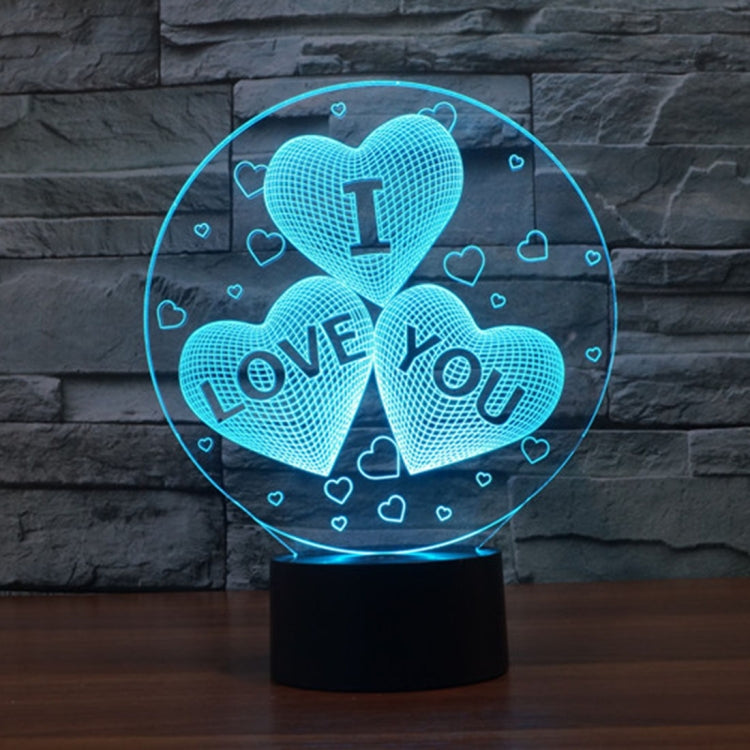 Three Hearts Shape 3D Touch Switch Control LED Night Light , 7-color Discoloration Creative Visual Stereo Lamp Desk Lamp Novelty Gift