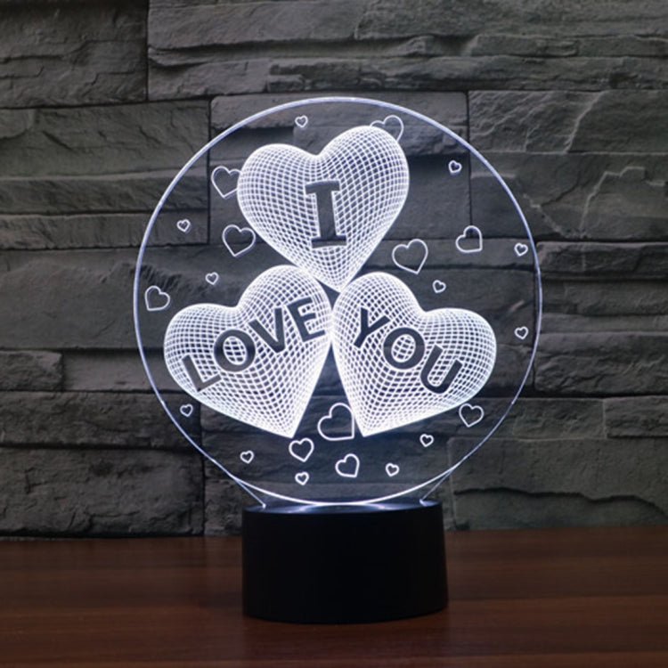 Three Hearts Shape 3D Touch Switch Control LED Night Light , 7-color Discoloration Creative Visual Stereo Lamp Desk Lamp Novelty Gift