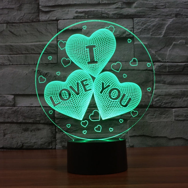 Three Hearts Shape 3D Touch Switch Control LED Night Light , 7-color Discoloration Creative Visual Stereo Lamp Desk Lamp Novelty Gift