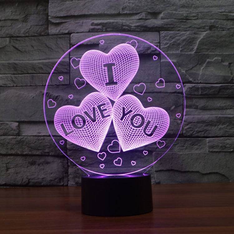Three Hearts Shape 3D Touch Switch Control LED Night Light , 7-color Discoloration Creative Visual Stereo Lamp Desk Lamp Novelty Gift