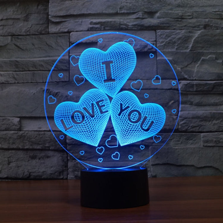 Three Hearts Shape 3D Touch Switch Control LED Night Light , 7-color Discoloration Creative Visual Stereo Lamp Desk Lamp Novelty Gift