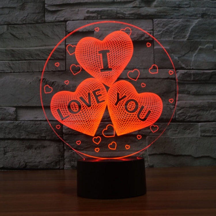 Three Hearts Shape 3D Touch Switch Control LED Night Light , 7-color Discoloration Creative Visual Stereo Lamp Desk Lamp Novelty Gift