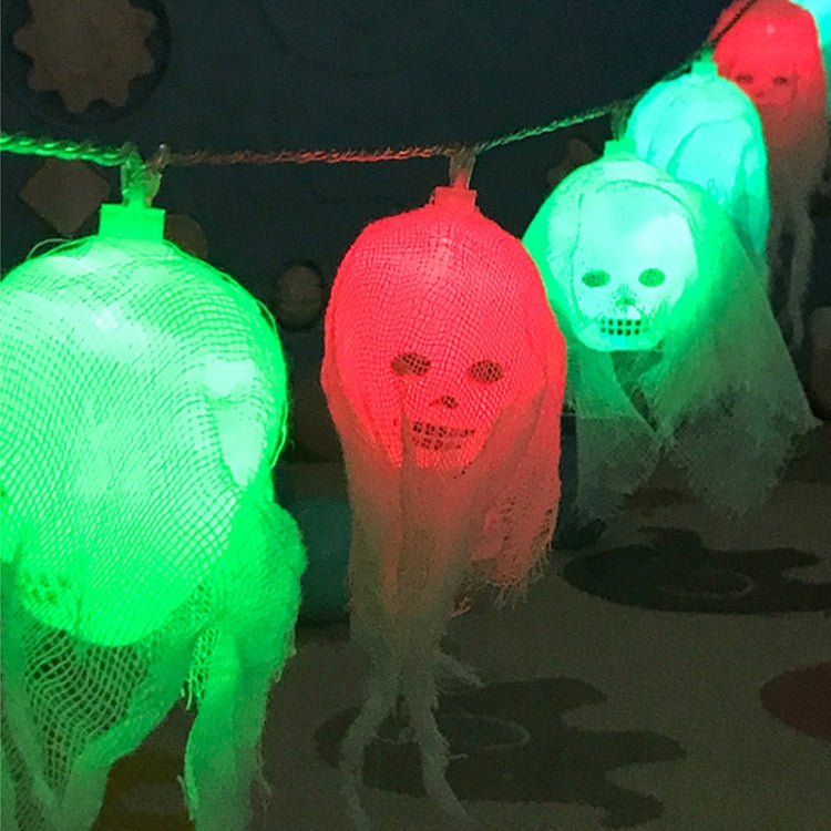 2.5m Gauze Ghost Head Design Colorful Light Halloween Series LED String Light, 20 LEDs 3 x AA Batteries Box Operated Party Props Fairy Decoration Night Lamp