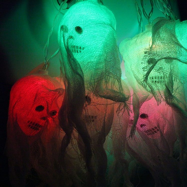 2.5m Gauze Ghost Head Design Colorful Light Halloween Series LED String Light, 20 LEDs 3 x AA Batteries Box Operated Party Props Fairy Decoration Night Lamp