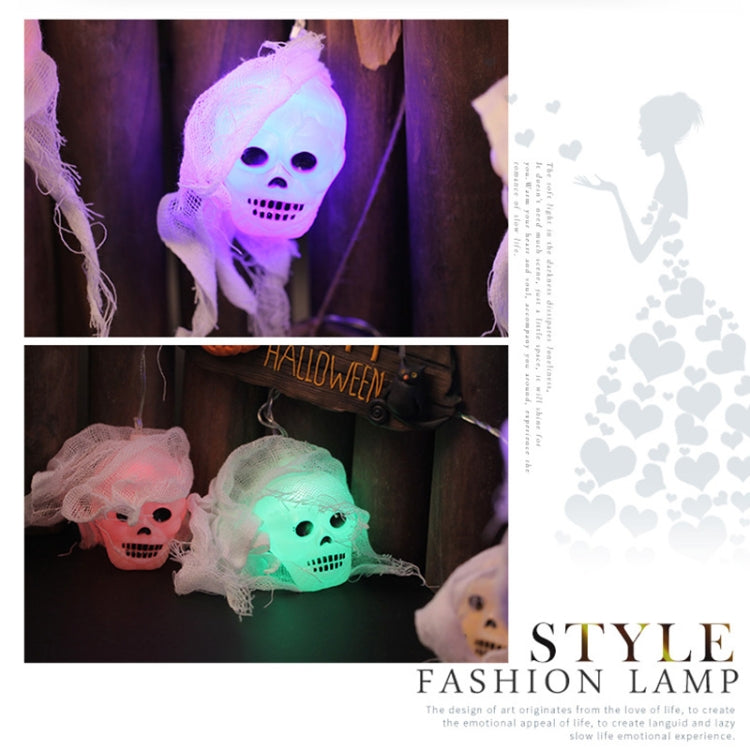 2.5m Gauze Ghost Head Design Colorful Light Halloween Series LED String Light, 20 LEDs 3 x AA Batteries Box Operated Party Props Fairy Decoration Night Lamp
