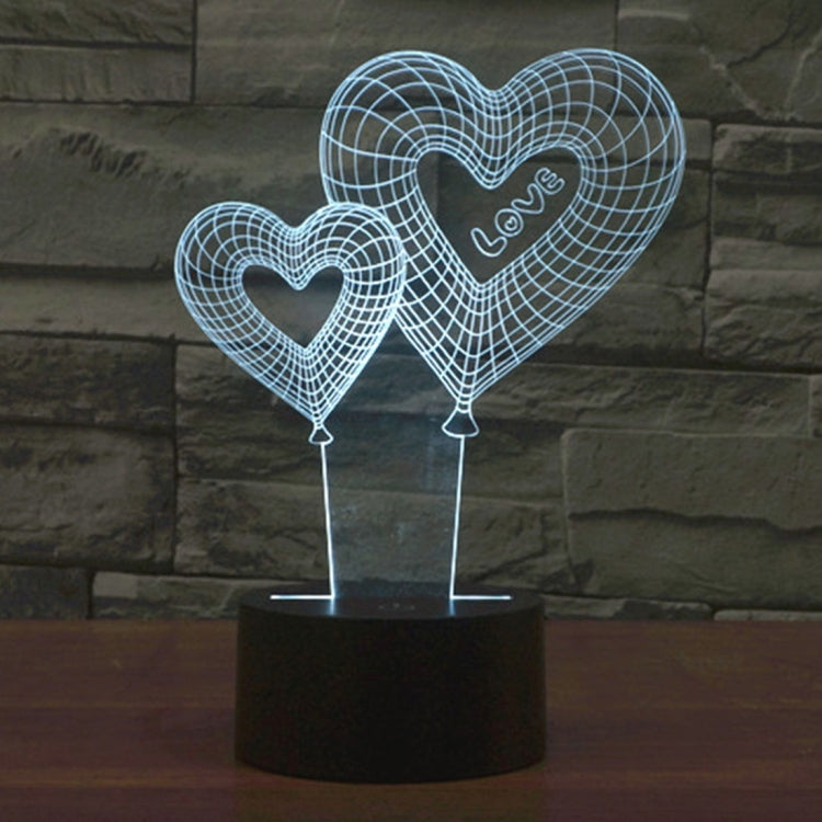 Double Heart Balloon Style 3D Touch Switch Control LED Light , 7 Color Discoloration Creative Visual Stereo Lamp Desk Lamp Night Light