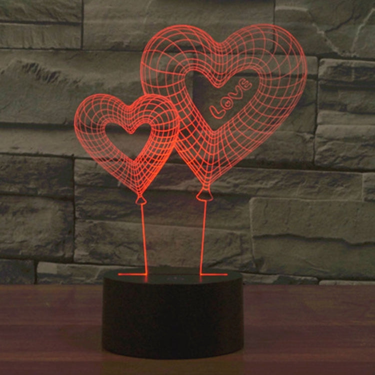 Double Heart Balloon Style 3D Touch Switch Control LED Light , 7 Color Discoloration Creative Visual Stereo Lamp Desk Lamp Night Light