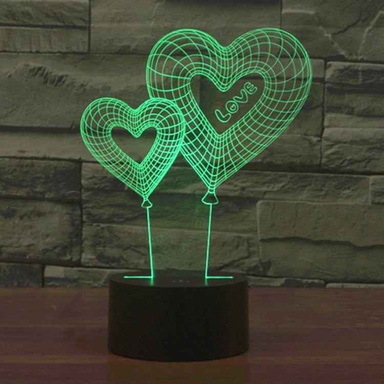 Double Heart Balloon Style 3D Touch Switch Control LED Light , 7 Color Discoloration Creative Visual Stereo Lamp Desk Lamp Night Light