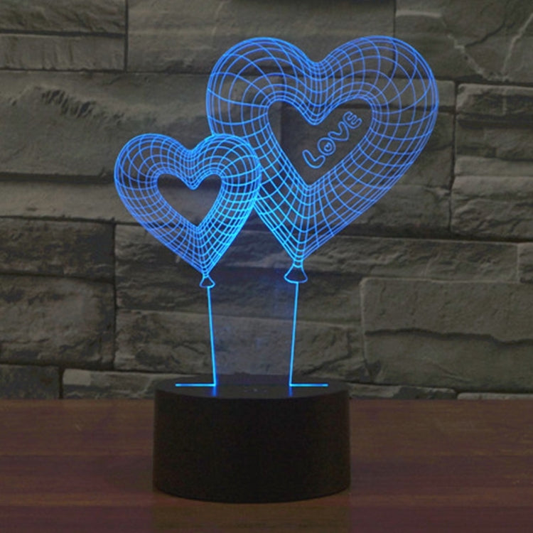 Double Heart Balloon Style 3D Touch Switch Control LED Light , 7 Color Discoloration Creative Visual Stereo Lamp Desk Lamp Night Light