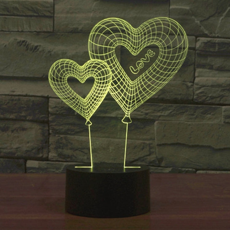 Double Heart Balloon Style 3D Touch Switch Control LED Light , 7 Color Discoloration Creative Visual Stereo Lamp Desk Lamp Night Light