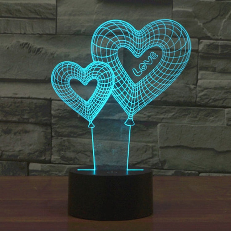 Double Heart Balloon Style 3D Touch Switch Control LED Light , 7 Color Discoloration Creative Visual Stereo Lamp Desk Lamp Night Light