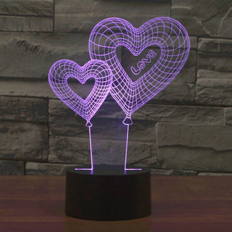 Double Heart Balloon Style 3D Touch Switch Control LED Light , 7 Color Discoloration Creative Visual Stereo Lamp Desk Lamp Night Light