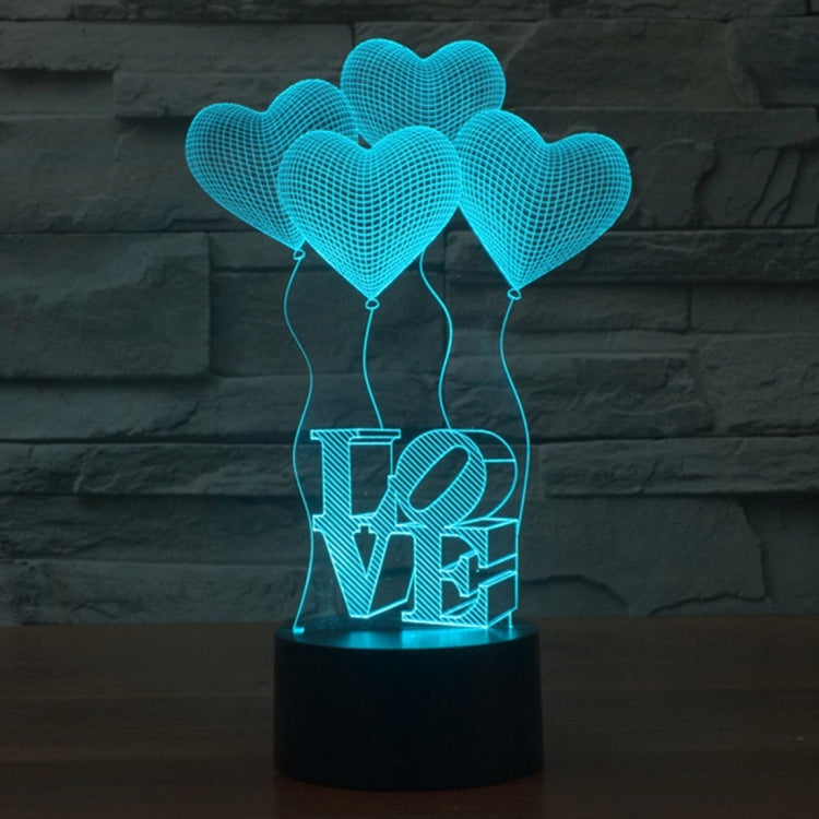 Four Heart Style 7 3D Touch Switch Control LED Light, 7 Color Discoloration Creative Visual Stereo Lamp Desk Lamp Night Light