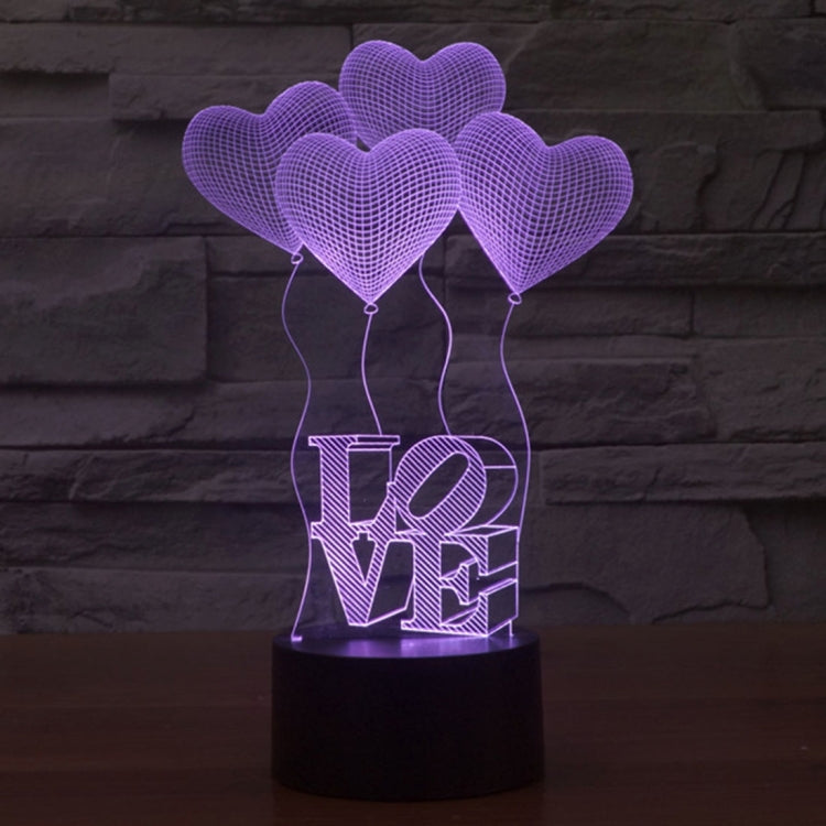Four Heart Style 7 3D Touch Switch Control LED Light, 7 Color Discoloration Creative Visual Stereo Lamp Desk Lamp Night Light