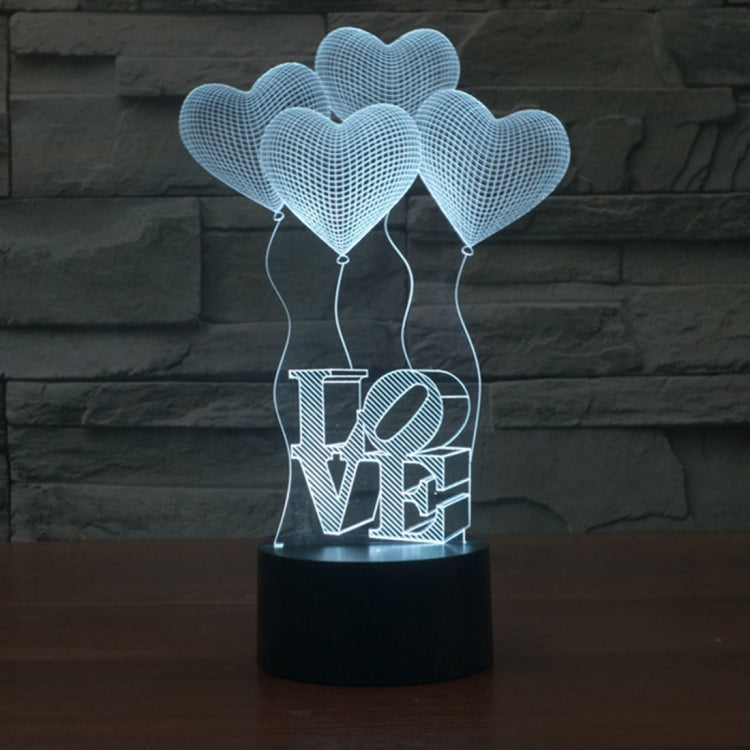 Four Heart Style 7 3D Touch Switch Control LED Light, 7 Color Discoloration Creative Visual Stereo Lamp Desk Lamp Night Light