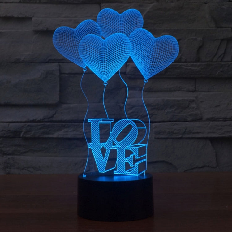 Four Heart Style 7 3D Touch Switch Control LED Light, 7 Color Discoloration Creative Visual Stereo Lamp Desk Lamp Night Light
