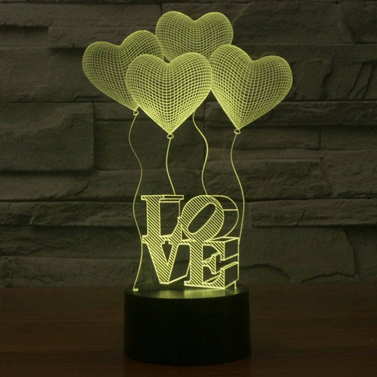 Four Heart Style 7 3D Touch Switch Control LED Light, 7 Color Discoloration Creative Visual Stereo Lamp Desk Lamp Night Light