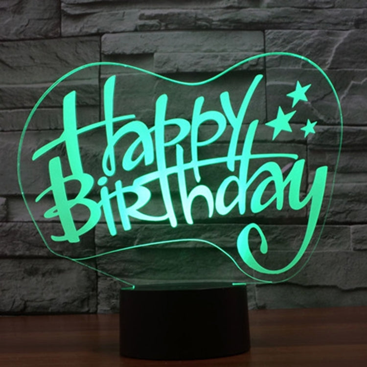Happy Birthday Style 3D Touch Switch Control LED Light , 7 Color Discoloration Creative Visual Stereo Lamp Desk Lamp Night Light
