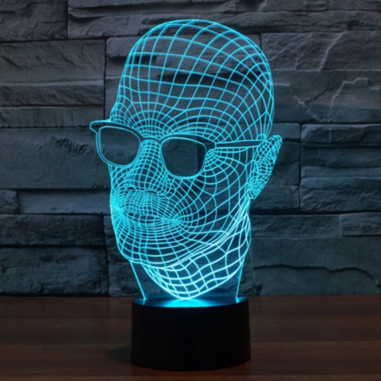 Man with Glasses Style 3D Touch Switch Control LED Light , 7 Color Discoloration Creative Visual Stereo Lamp Desk Lamp Night Light, Product Size: 23.6 x 14.0 x 8.7 cm