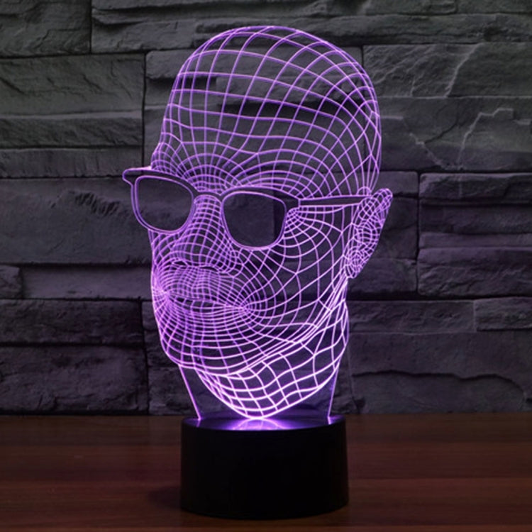 Man with Glasses Style 3D Touch Switch Control LED Light , 7 Color Discoloration Creative Visual Stereo Lamp Desk Lamp Night Light, Product Size: 23.6 x 14.0 x 8.7 cm