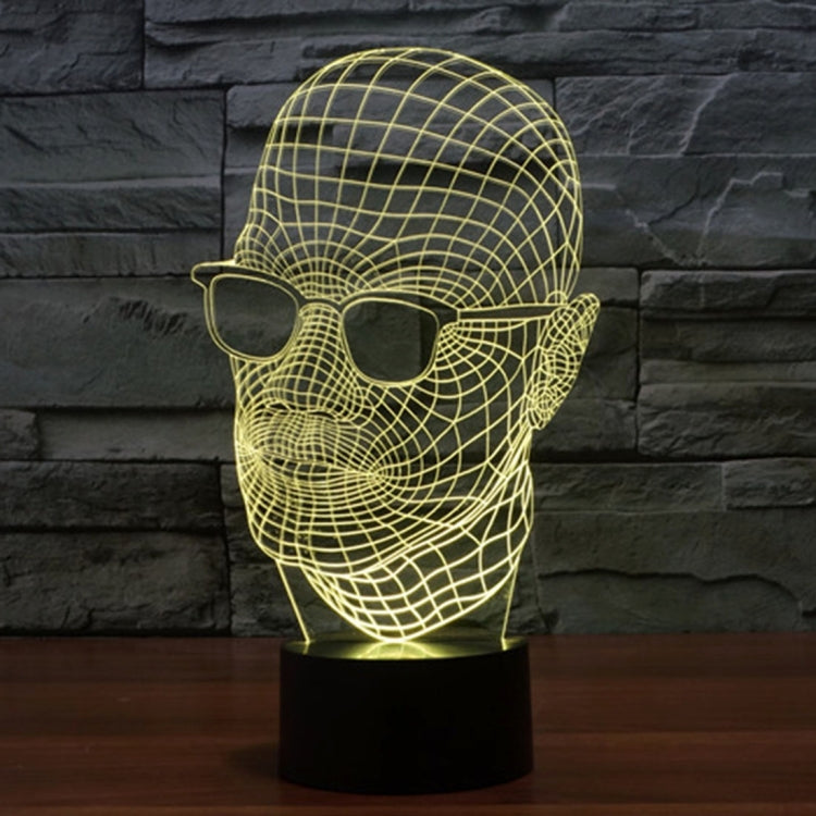 Man with Glasses Style 3D Touch Switch Control LED Light , 7 Color Discoloration Creative Visual Stereo Lamp Desk Lamp Night Light, Product Size: 23.6 x 14.0 x 8.7 cm