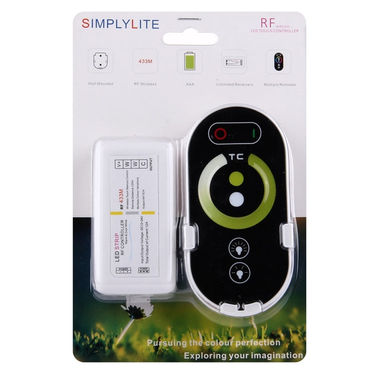 S102 Double Channels 6-keys RF Wireless LED Full Touch Controller with Wall Mount, DC 12-24V