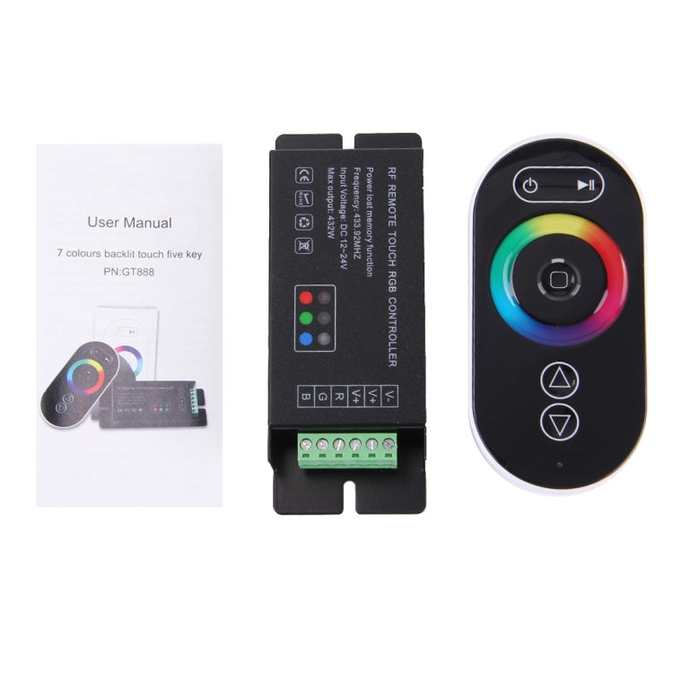 SX-GT888 RGB 5-keys 433.92MHz RF Wireless LED Full Touch Remote Controller, DC 12-24V(Black)