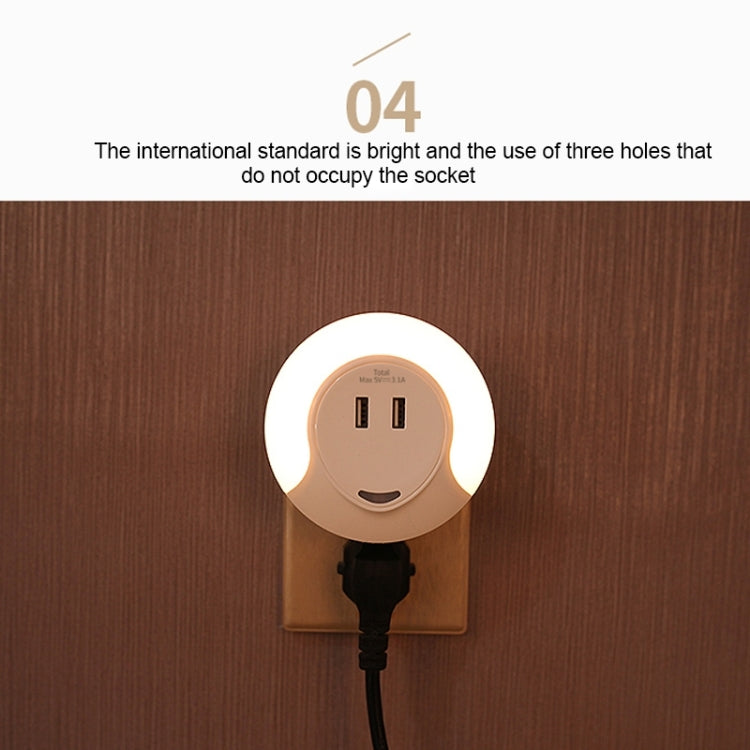 CH003 5V 3.1A LED Night Light, with Light Sensor and Dual USB Charge Port for Bedroom Home Illumination, US Plug